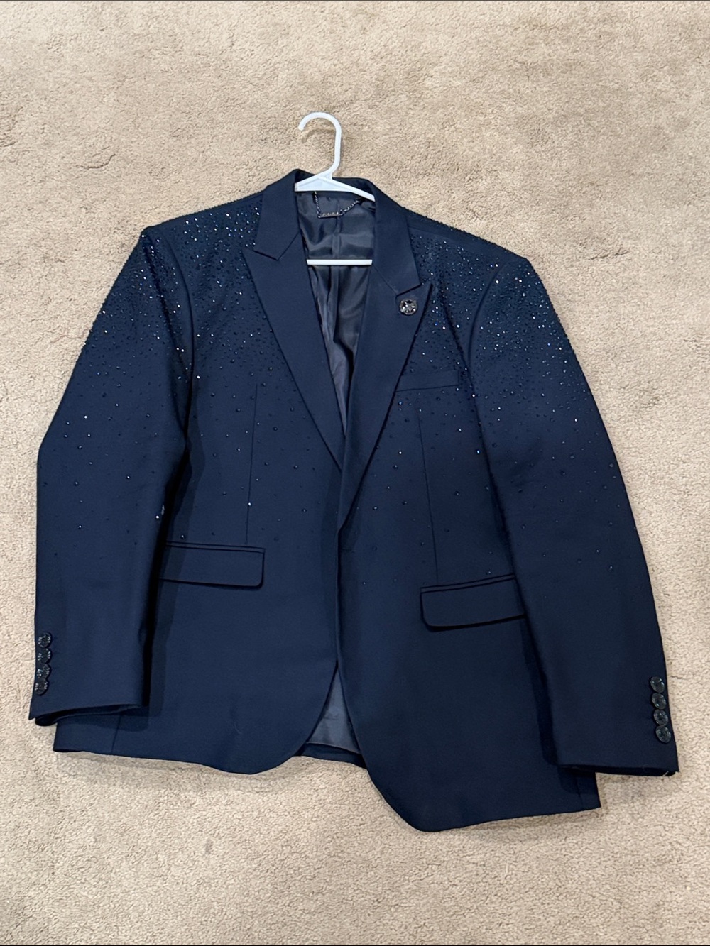 Men's Navy Embellished Blazer - Classic Two-Button Sport Coat